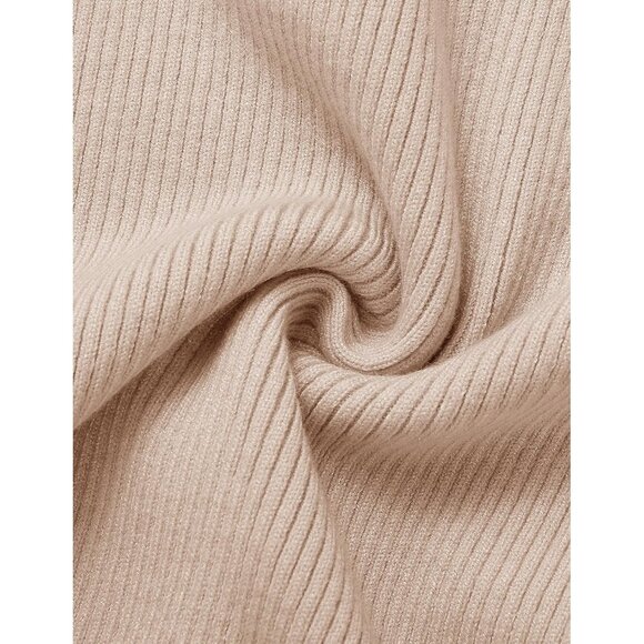 Women's Ribbed Knit Dress Long Sleeve Mock Neck Slim Fit Side Slit - Picture 5 of 7